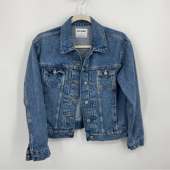 Old Navy Light Wash Blue Distressed Relaxed Classic birdie Denim Jean Jacket S - Picture 1 of 7